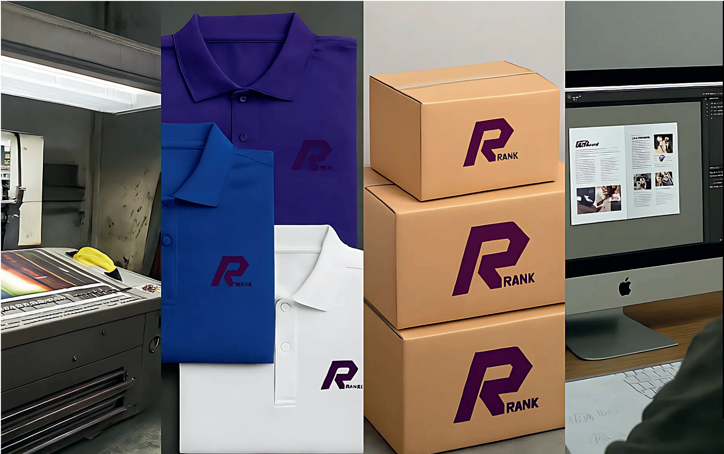 Rank Industries production, branded apparel and packaging samples